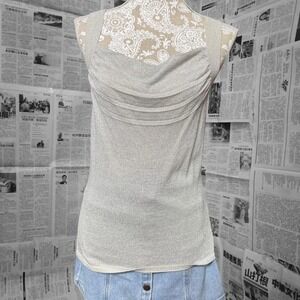 Vintage Alfani Metallic Silver Silk Blend Cowl Neck Tank Top Women's Medium